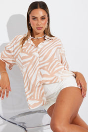 Beige Abstract Shirt Short Sleeve - Àlainn Fashion