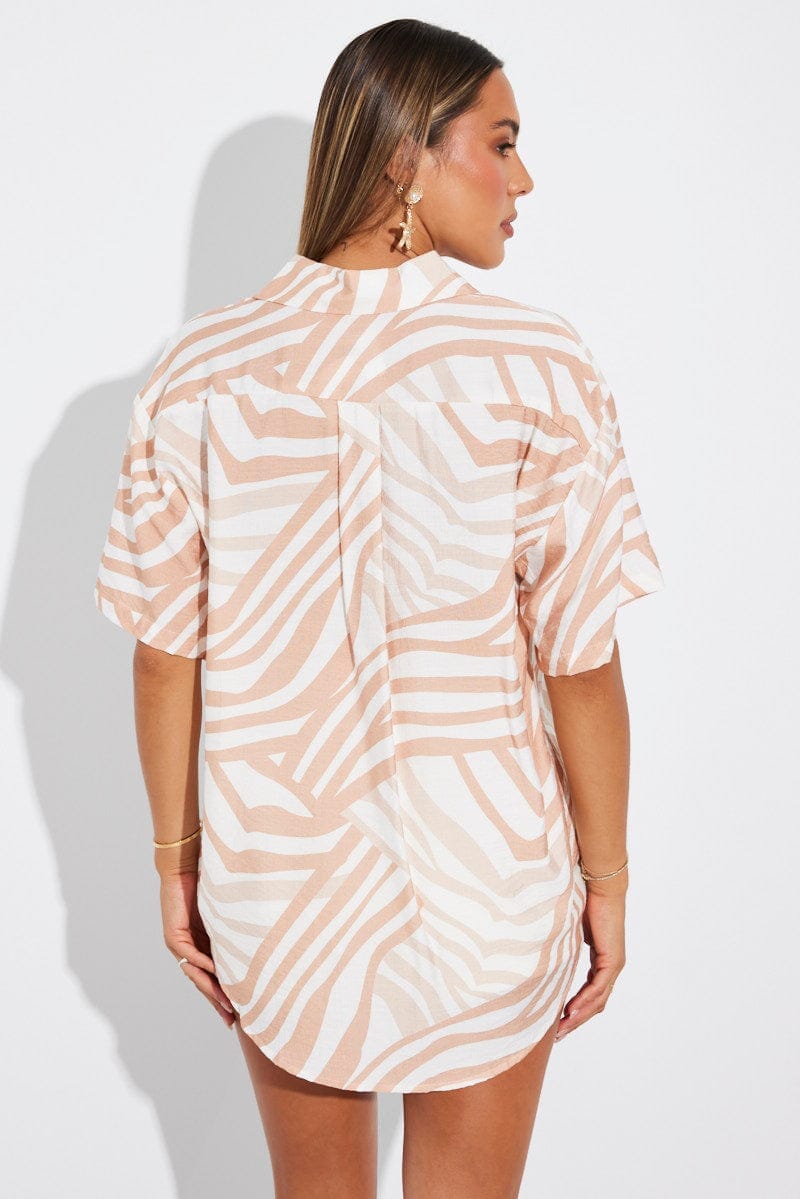 Beige Abstract Shirt Short Sleeve - Àlainn Fashion