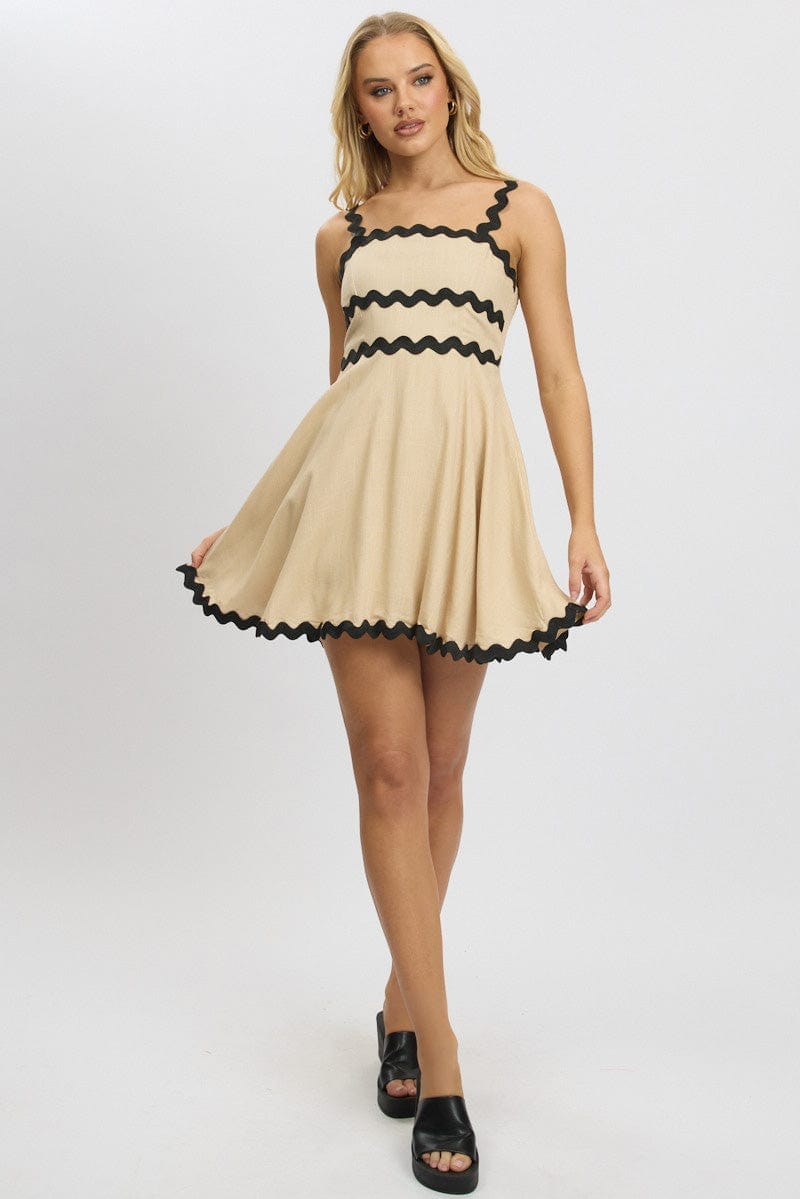 Beige Fit And Flare Dress Ric Rac Mini - Àlainn Fashion