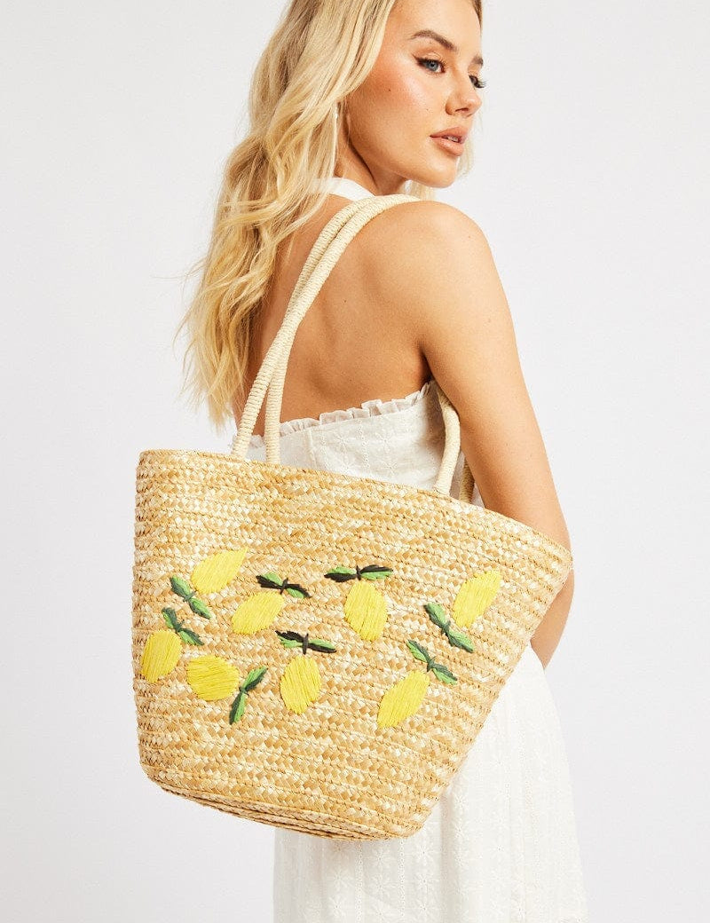 Beige Lemon Straw Tote Bag - Àlainn Fashion