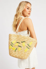 Beige Lemon Straw Tote Bag - Àlainn Fashion