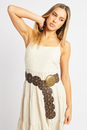 Beige Midi Dress Tiered Strappy - Àlainn Fashion