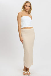 Beige Midi Skirt High Rise Textured Jersey - Àlainn Fashion