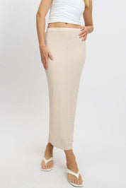 Beige Midi Skirt High Rise Textured Jersey - Àlainn Fashion