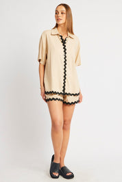 Beige Relaxed Shirt Short Sleeve Ric Rac - Àlainn Fashion