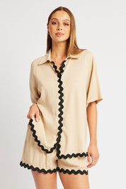 Beige Relaxed Shirt Short Sleeve Ric Rac - Àlainn Fashion