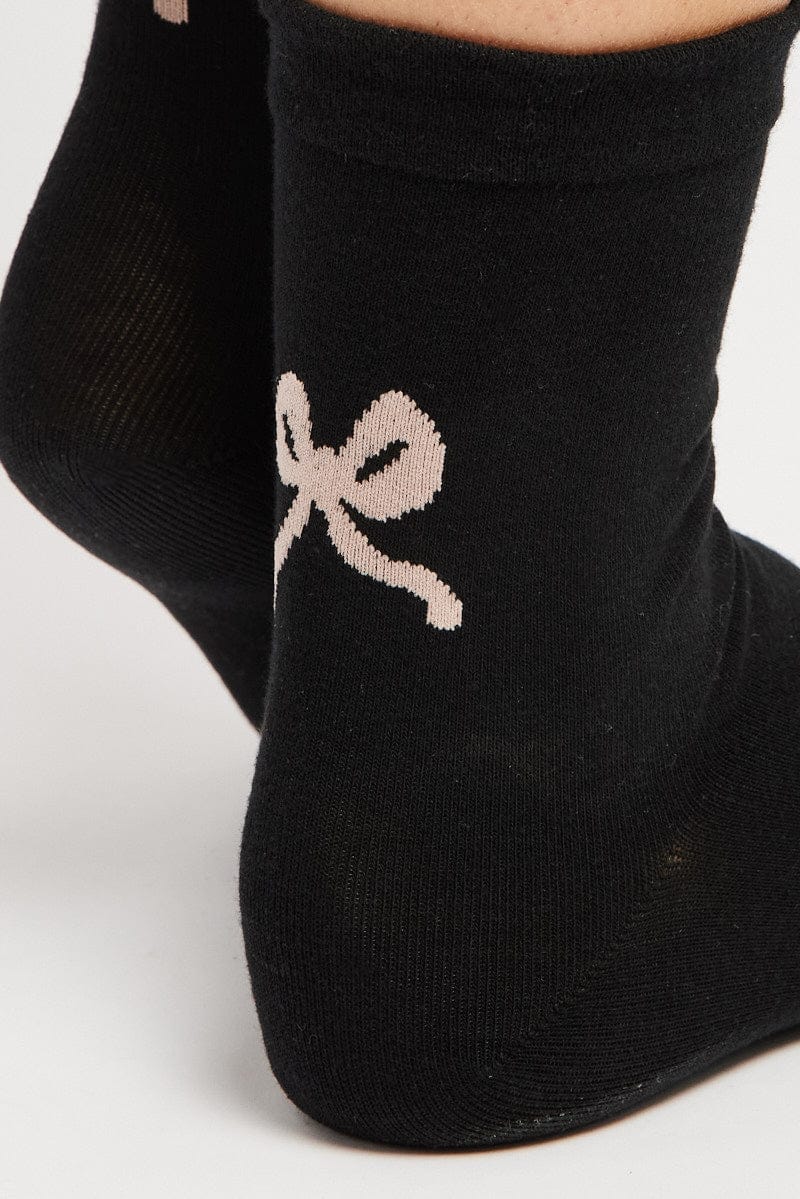 Black Bow Print Socks - Àlainn Fashion