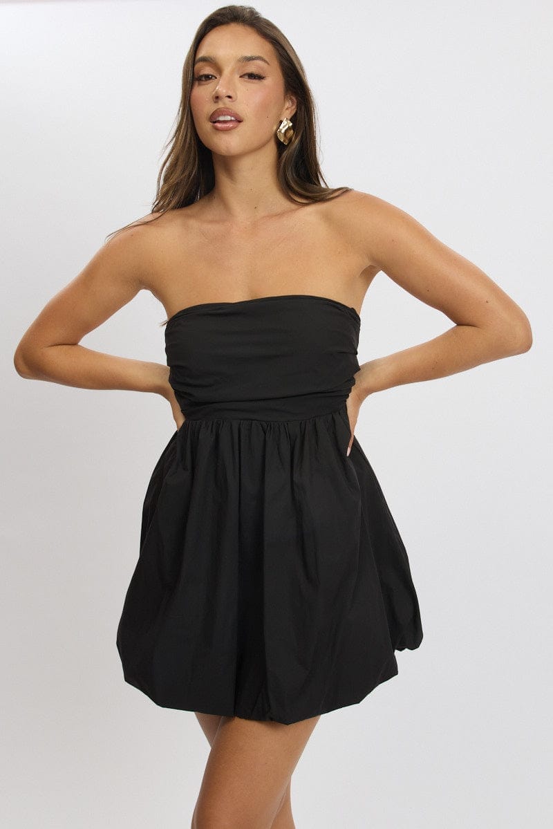 Black Bubble Mini Dress Strapless - Àlainn Fashion