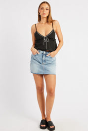 Black Cami Top Ribbon Textured Frill - Àlainn Fashion