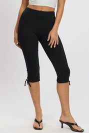 Black Capri Pants Side Ribbon - Àlainn Fashion