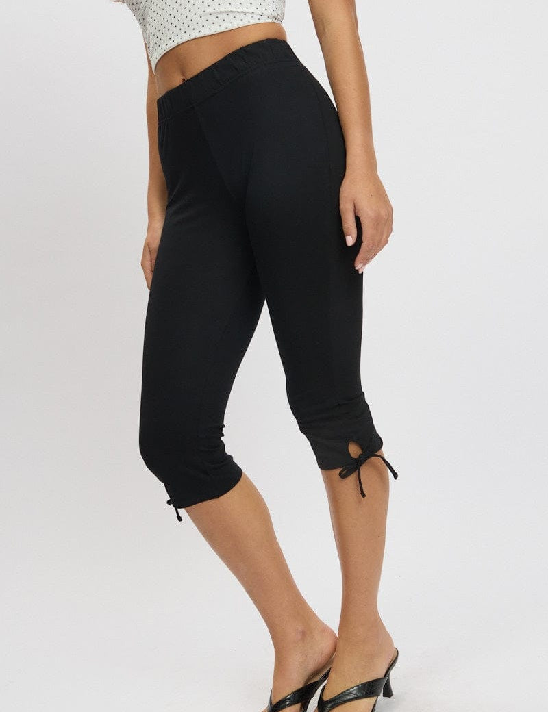 Black Capri Pants Side Ribbon - Àlainn Fashion