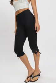 Black Capri Pants Side Ribbon - Àlainn Fashion