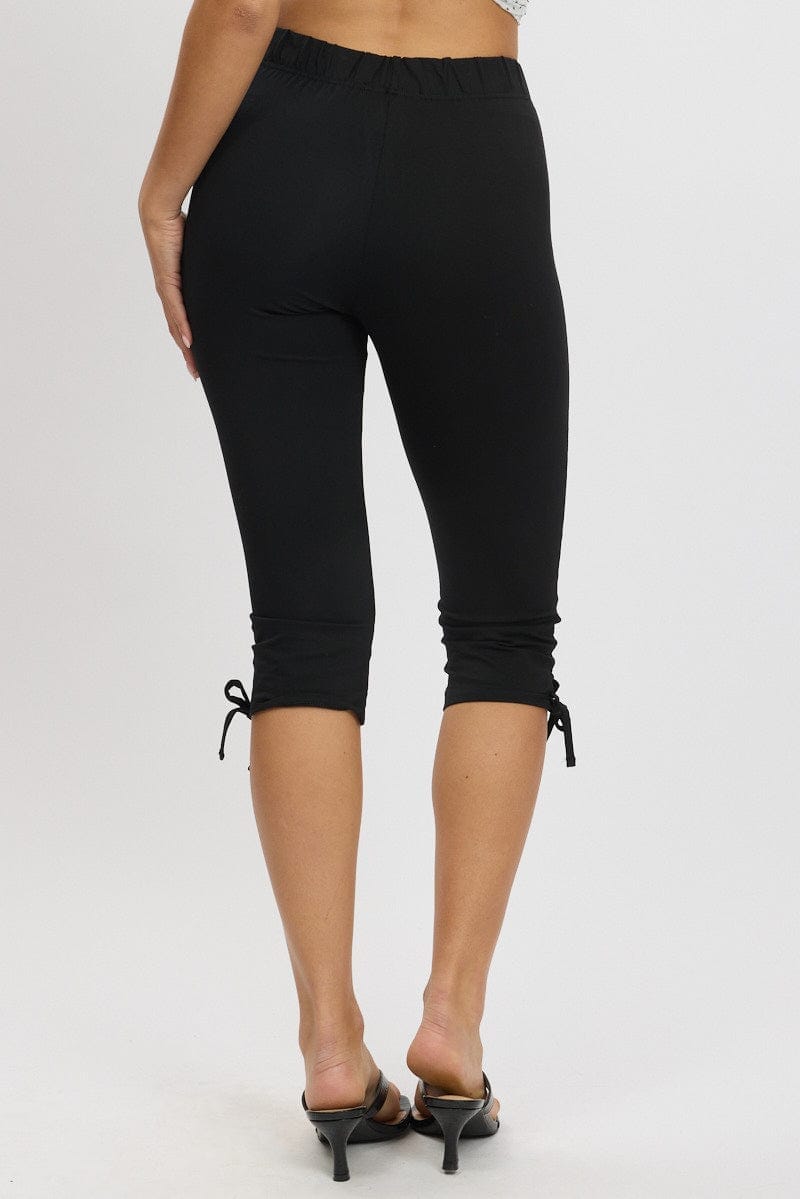 Black Capri Pants Side Ribbon - Àlainn Fashion