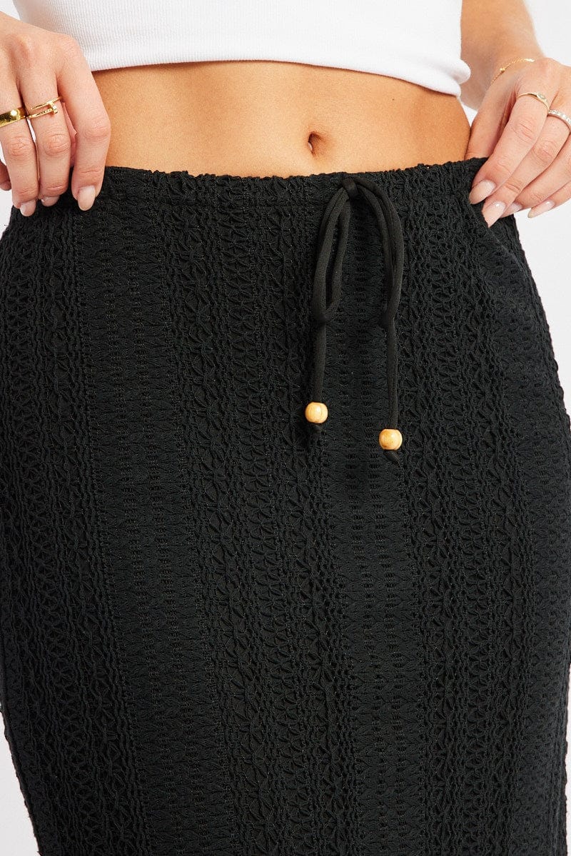 Black Crochet Maxi Skirt High Rise Relaxed Lined - Àlainn Fashion