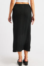 Black Crochet Maxi Skirt High Rise Relaxed Lined - Àlainn Fashion