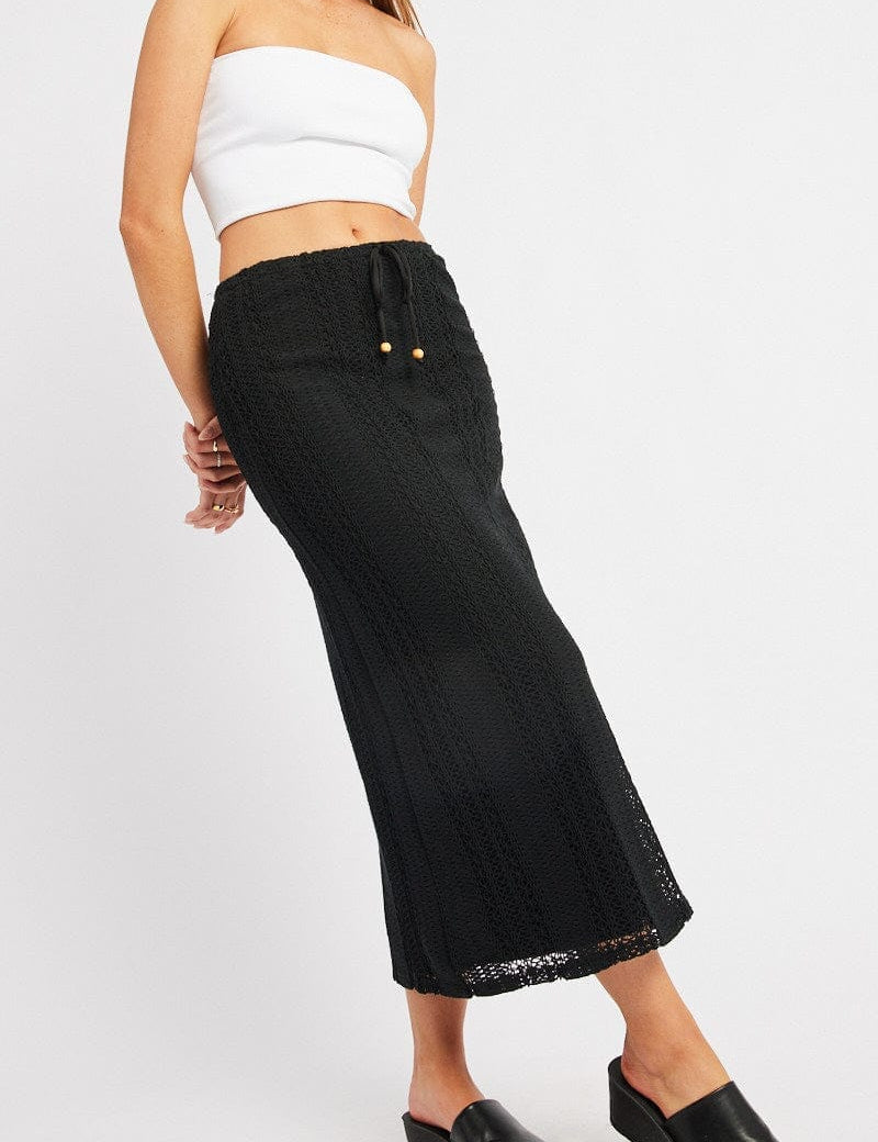 Black Crochet Maxi Skirt High Rise Relaxed Lined - Àlainn Fashion