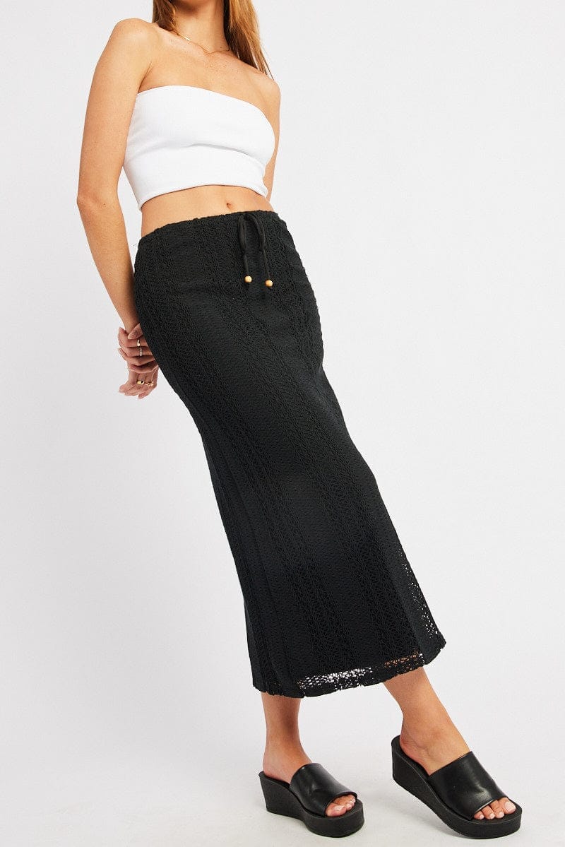 Black Crochet Maxi Skirt High Rise Relaxed Lined - Àlainn Fashion