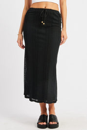 Black Crochet Maxi Skirt High Rise Relaxed Lined - Àlainn Fashion