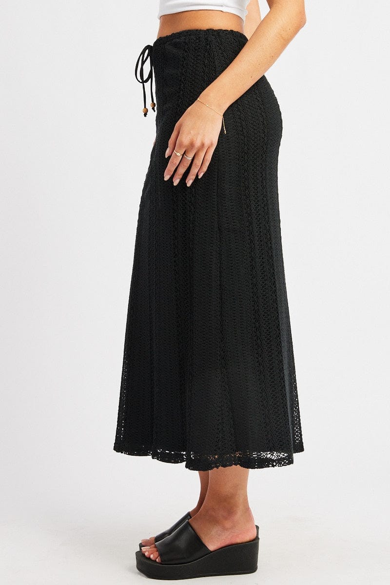 Black Crochet Maxi Skirt High Rise Relaxed Lined - Àlainn Fashion