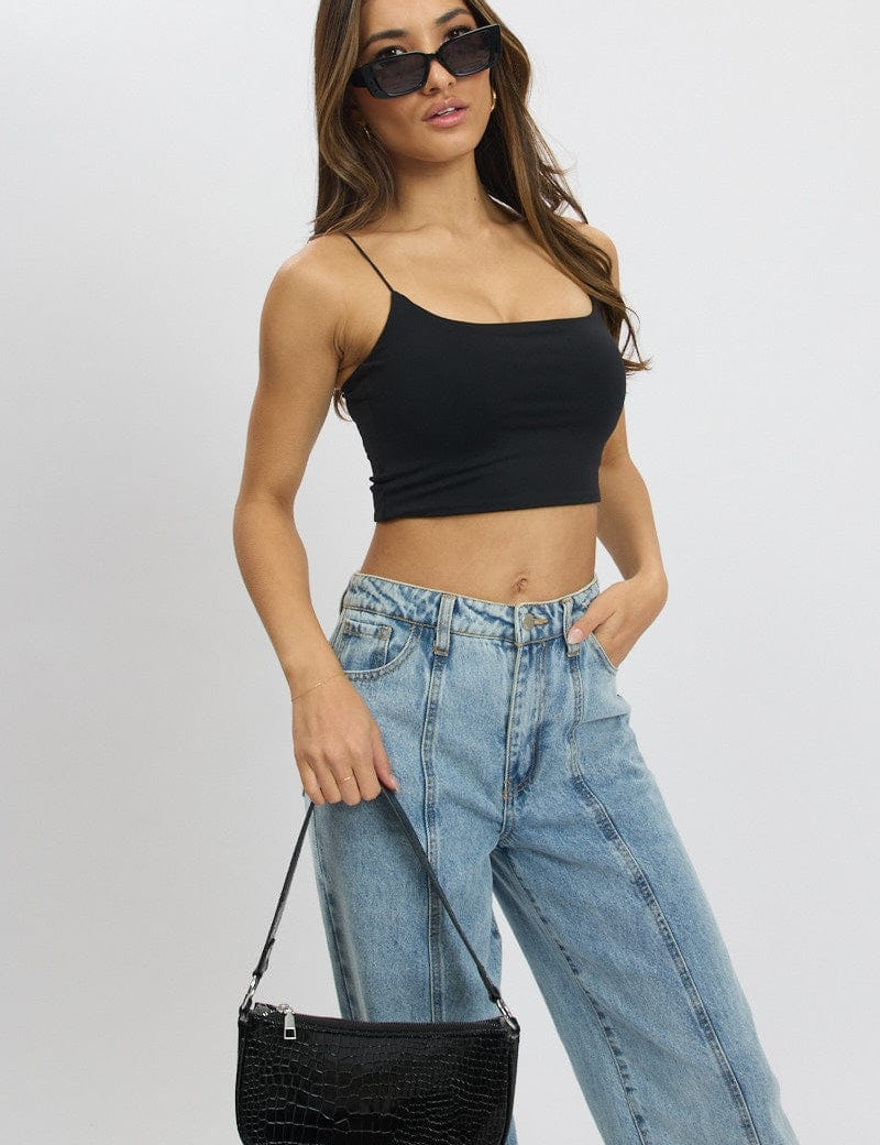 Black Cropped Cami Top Supersoft - Àlainn Fashion