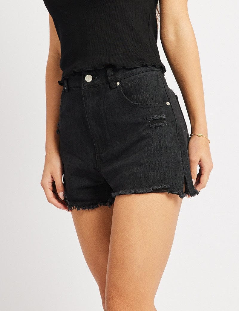 Black Denim Short High Rise Ripped - Àlainn Fashion