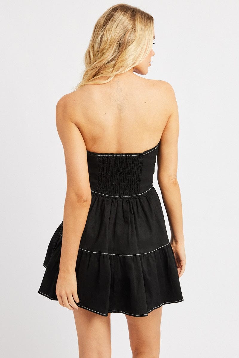 Black Fit And Flare Dress Mini Strapless - Àlainn Fashion