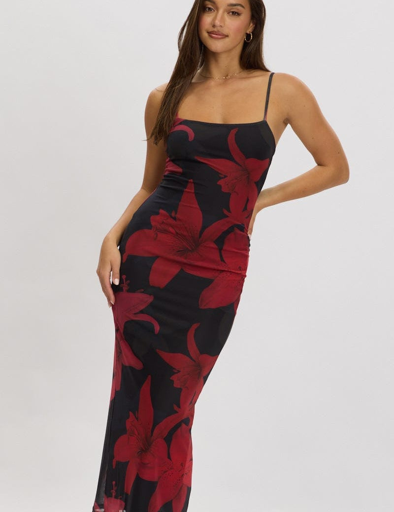 Black Floral Bodycon Dress Maxi Mesh - Àlainn Fashion