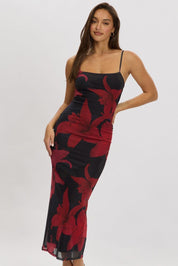 Black Floral Bodycon Dress Maxi Mesh - Àlainn Fashion