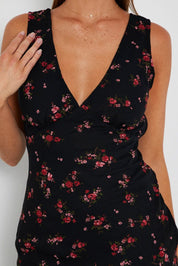 Black Floral Maxi Dress V-Neck Sleevelss - Àlainn Fashion