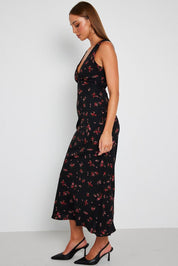 Black Floral Maxi Dress V-Neck Sleevelss - Àlainn Fashion