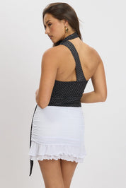 Black Floral One Shoulder Top Tie Neck Mesh - Àlainn Fashion