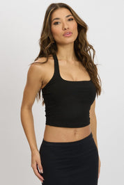 Black Halter Neck Top Cotton Span - Àlainn Fashion