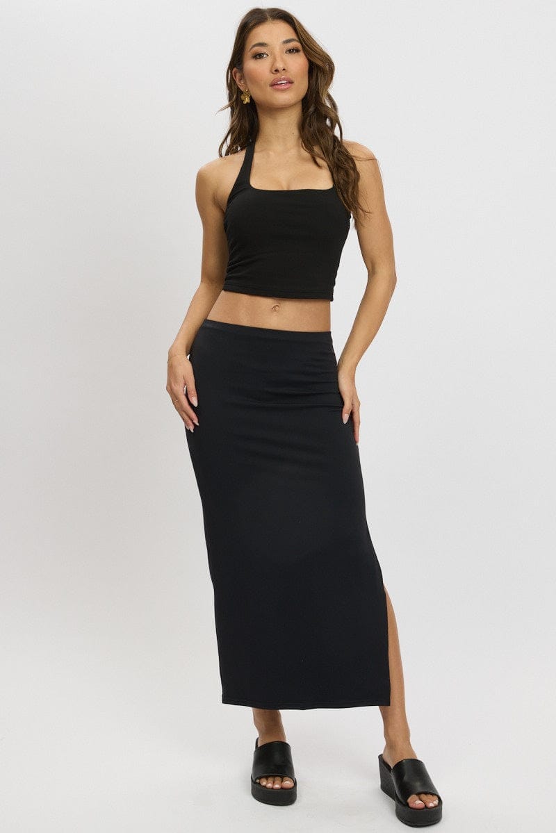 Black Halter Neck Top Cotton Span - Àlainn Fashion