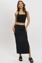 Black Halter Neck Top Cotton Span - Àlainn Fashion