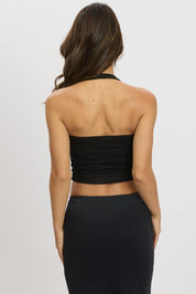 Black Halter Neck Top Cotton Span - Àlainn Fashion