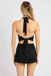 Black Halter Neck Top Tie Back Mesh - Àlainn Fashion