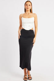 Black Midaxi Skirt High Rise Ruched Lined Supersoft - Àlainn Fashion