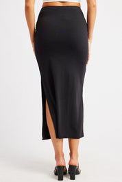 Black Midaxi Skirt High Rise Ruched Lined Supersoft - Àlainn Fashion