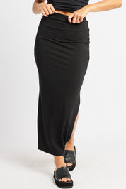 Black Midi Skirt High Rise Rib Jersey - Àlainn Fashion