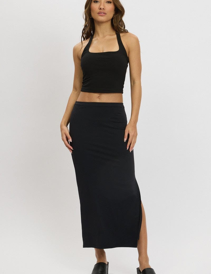 Black Midi Skirt High Rise Supersoft Lined - Àlainn Fashion