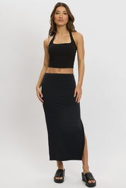 Black Midi Skirt High Rise Supersoft Lined - Àlainn Fashion