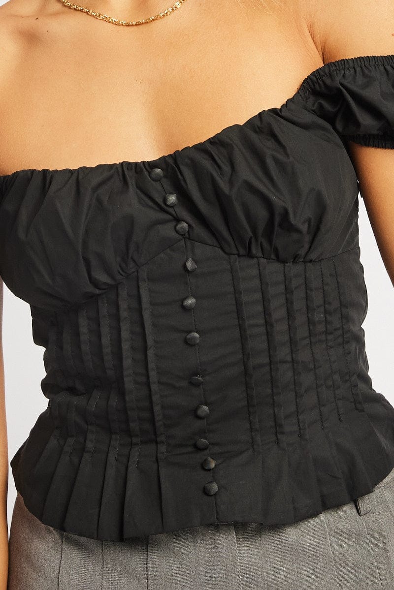 Black Milkmaid Top Short Sleeve Corset - Àlainn Fashion