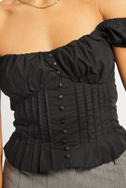 Black Milkmaid Top Short Sleeve Corset - Àlainn Fashion