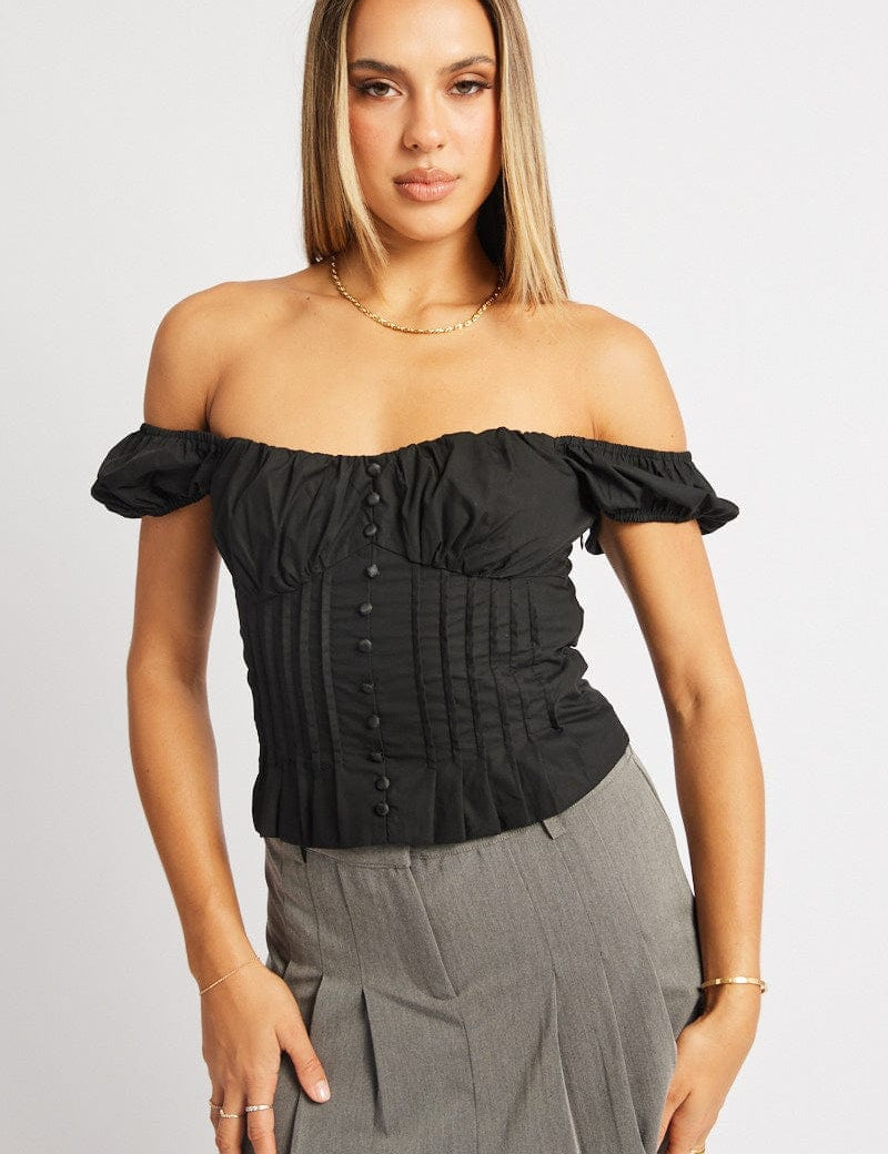 Black Milkmaid Top Short Sleeve Corset - Àlainn Fashion