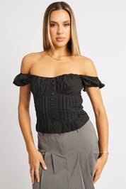 Black Milkmaid Top Short Sleeve Corset - Àlainn Fashion