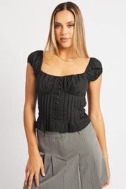 Black Milkmaid Top Short Sleeve Corset - Àlainn Fashion