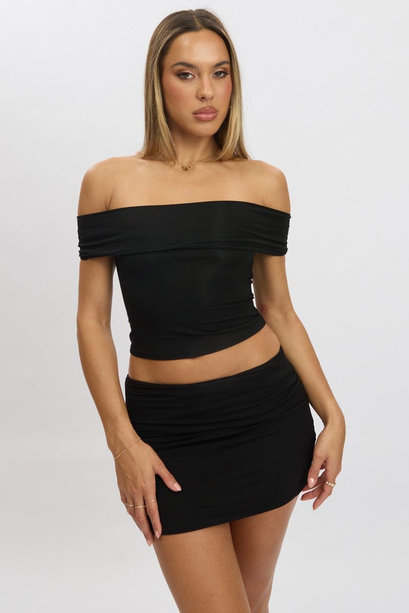 Black Off Shoulder Top Modal - Àlainn Fashion