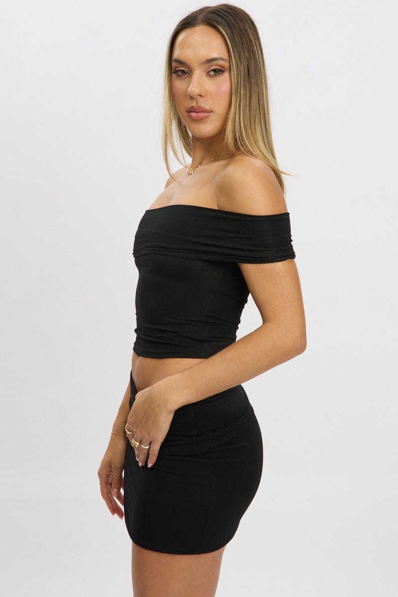 Black Off Shoulder Top Modal - Àlainn Fashion