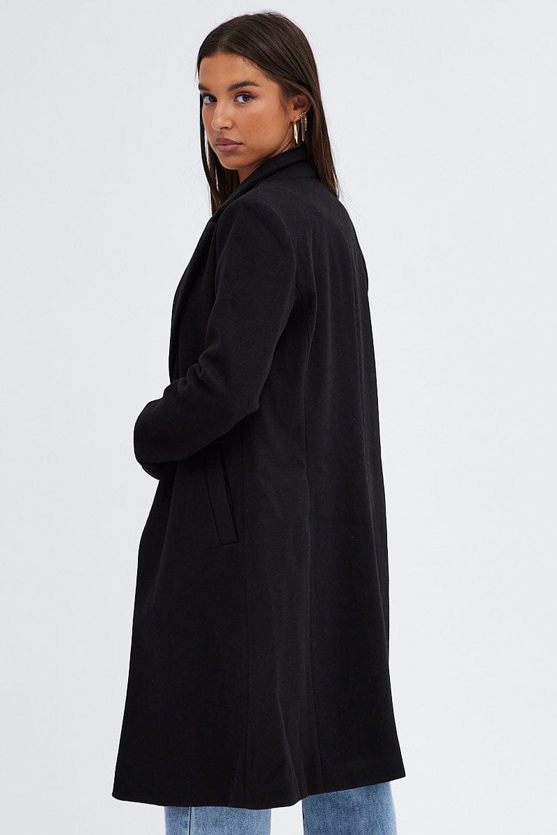 Black One Button Coat Knee Length - Àlainn Fashion