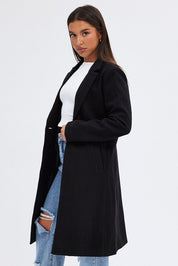 Black One Button Coat Knee Length - Àlainn Fashion